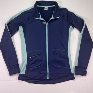 NWOT Alo Yoga CoolFit Track Jacket Womens Large Navy Mint Full Zip Running